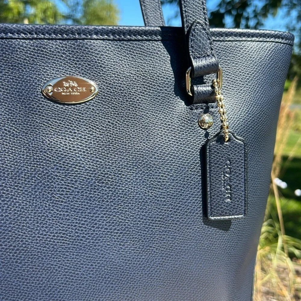Coach Zip Top Tote F35204 Midnight Blue Crossgrain Leather